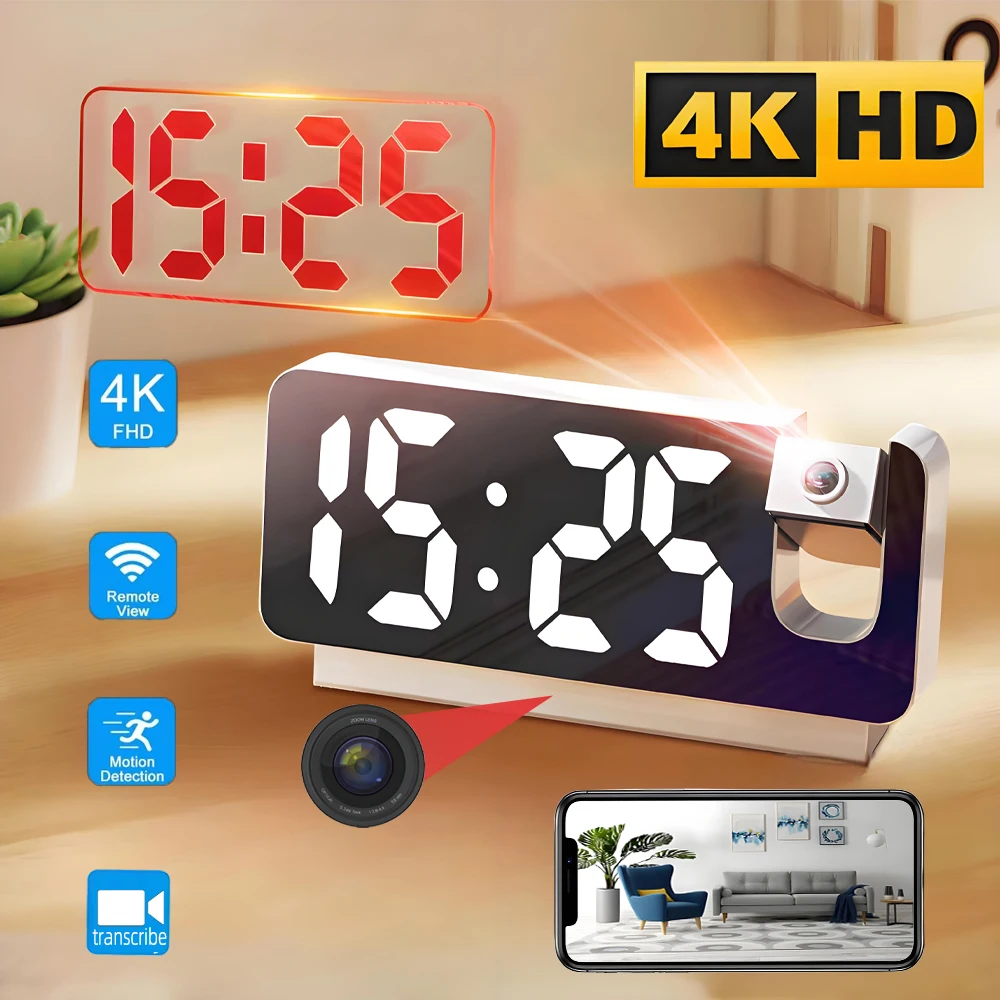 Hidden Camera Clock - Improved 4KHD Mini WiFi Camera, Upgraded